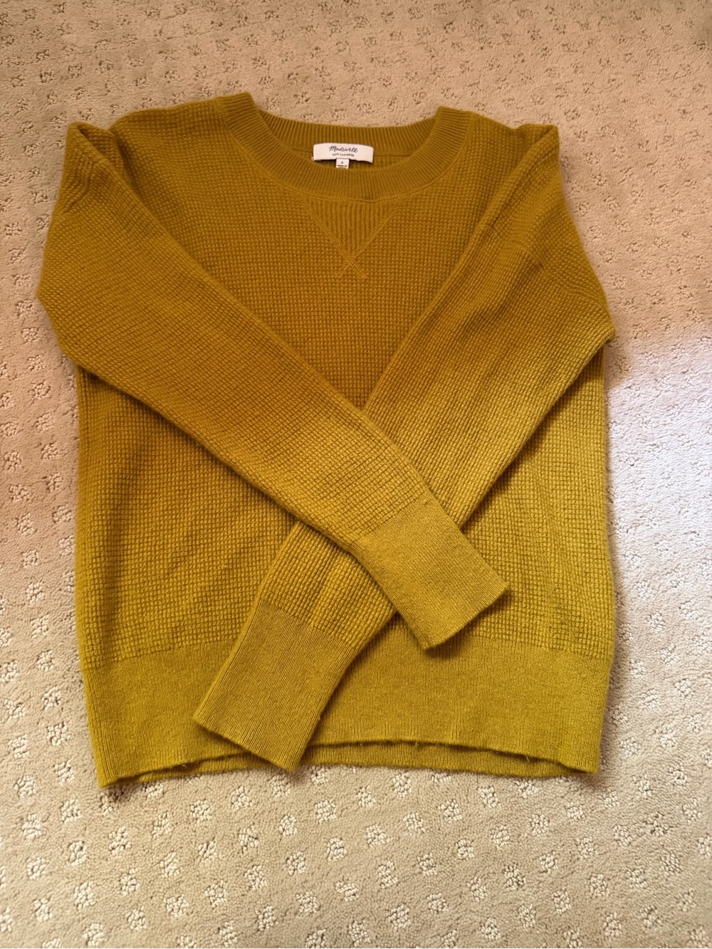 Madewell Olive-Mustard Waffle Knit Crewneck Sweater